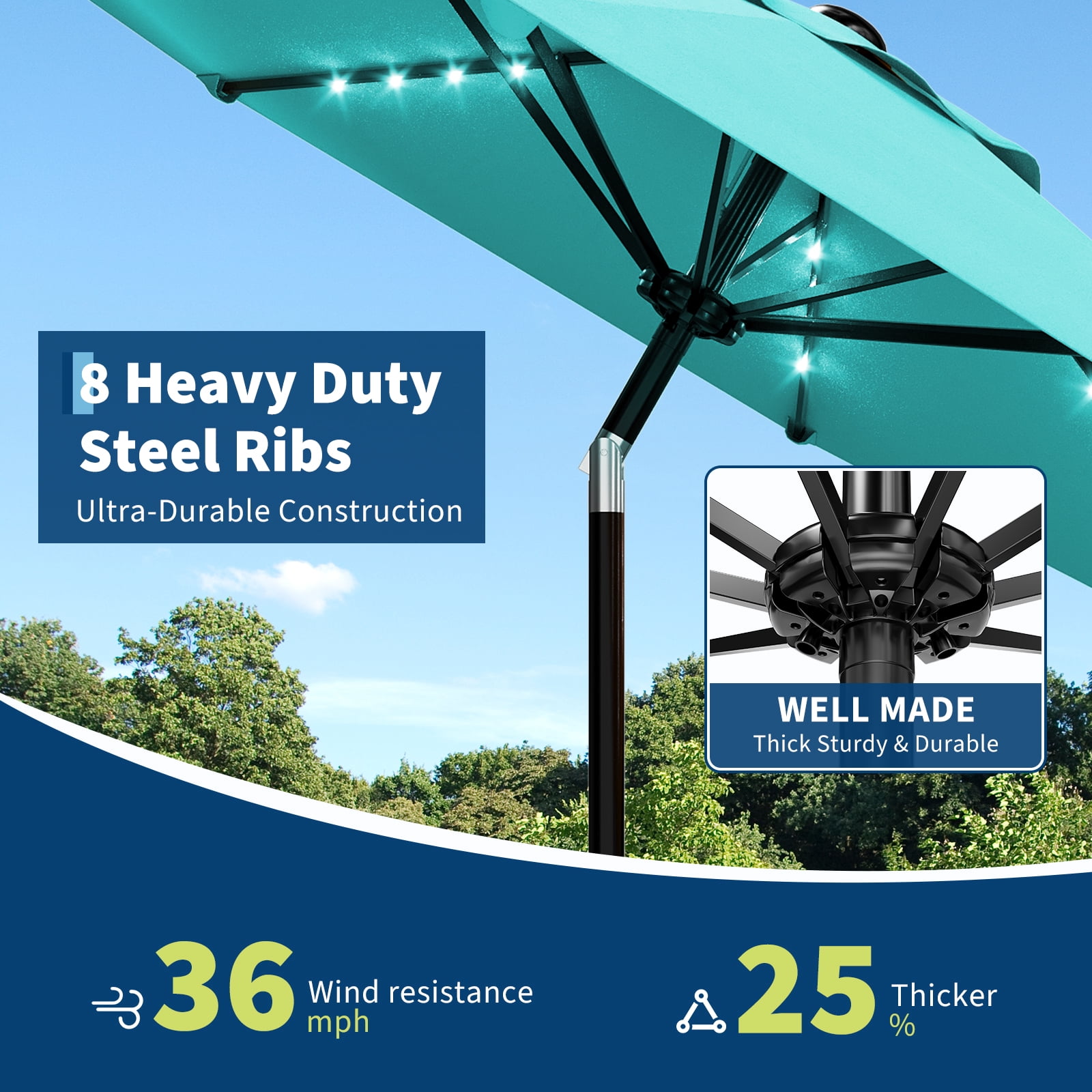 GOGRANT 98.4 in Multi-color Rectangle Market Patio Umbrella, with Adjustable Tilt, Crank Opening Mechanism