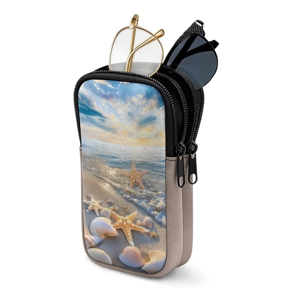 SEANATIVE Sunglasses Case Dual Compartment Eyeglasses Case Soft Lightweight Neoprene Zipper Glasses Pouch Shockproof Portable Eyewear Bag Waterproof Glasses Organizer, Beach Starfish Seashell