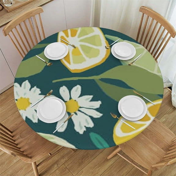 Fruit Round Fitted Polyester , Elastic Edge Decorative s, Waterproof Oil & Dust Proof Table