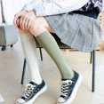 thumbnail image 5 of Calcetines hasta la rodilla de compresión fina de primavera para mujer, medias largas de tubo hasta la pantorrilla de estilo universitario de otoño acanaladas lisas de Color sólido, 5 of 5