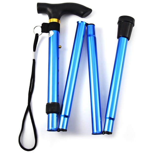 Bastón plegable y ligero Comfkey - Bastón de viaje ajustable de aluminio y metal con base de goma antideslizante (azul)