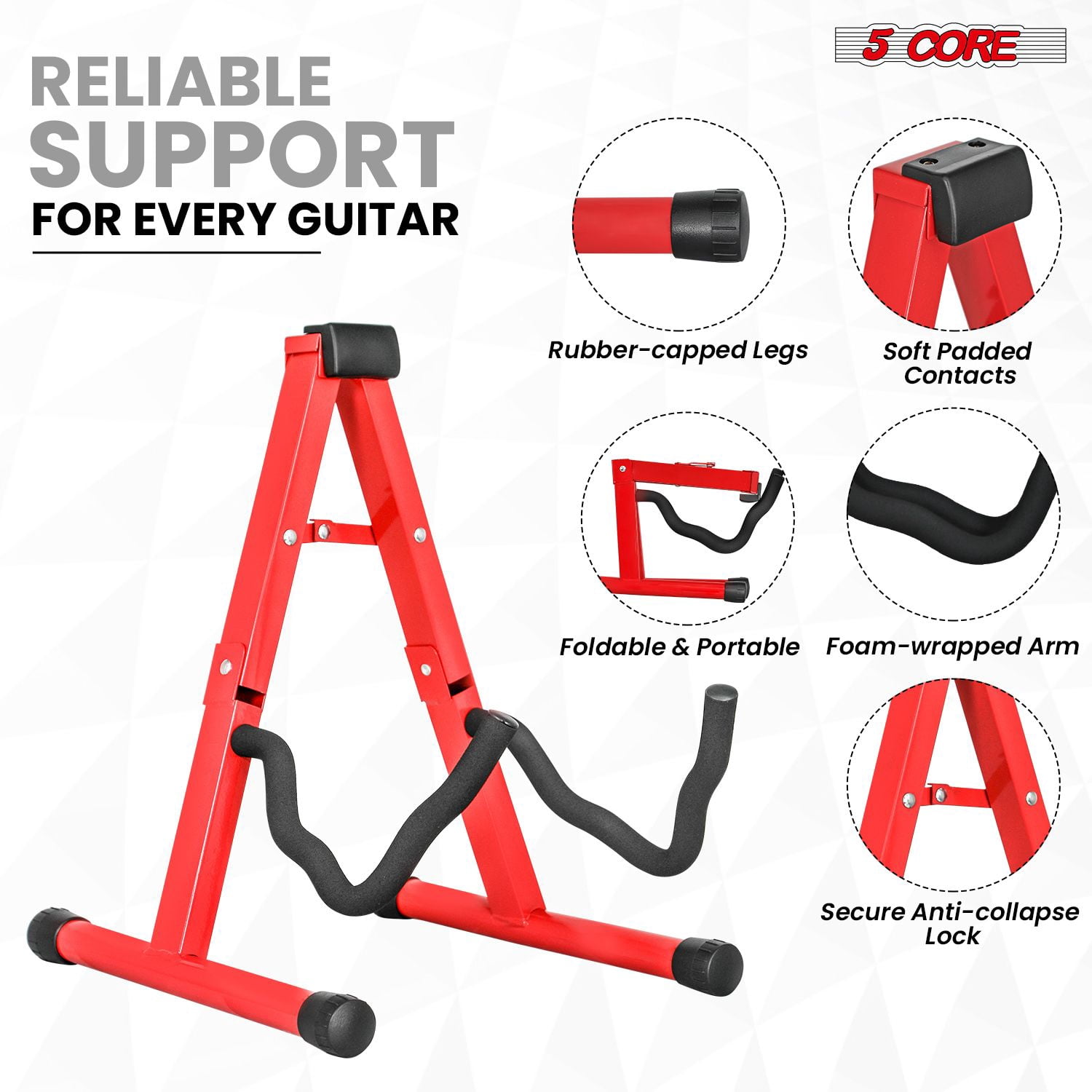 Guitar Stand A Frame w Soft Foam Arm Non Slip Rubber for Acoustic Electric Bass Ukulele