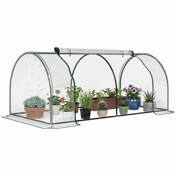 Alvantor Greenhouse Portable Tunnel with 4 Zippered Doors & PVC Cover 7'x3'x2.5' Greenhouse