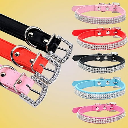 Walbest Exquisite Mesh Rhinestone Dog Cat Collar Adjustable Portable Faux PU Leather Pet Collar for Kitten Puppy Dogs Cats Buckle Pet Collar