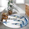 thumbnail image 4 of Ocean Blue Fish Round Living Room Rugs 4 ft, Welcome Nautical Sea Watercolor Fish Starfish Washable Area Rug with Non-Slip Sturdy Edge Binding Round Carpet for Entryway Kitchen Bedroom Bathroom, 4 of 9
