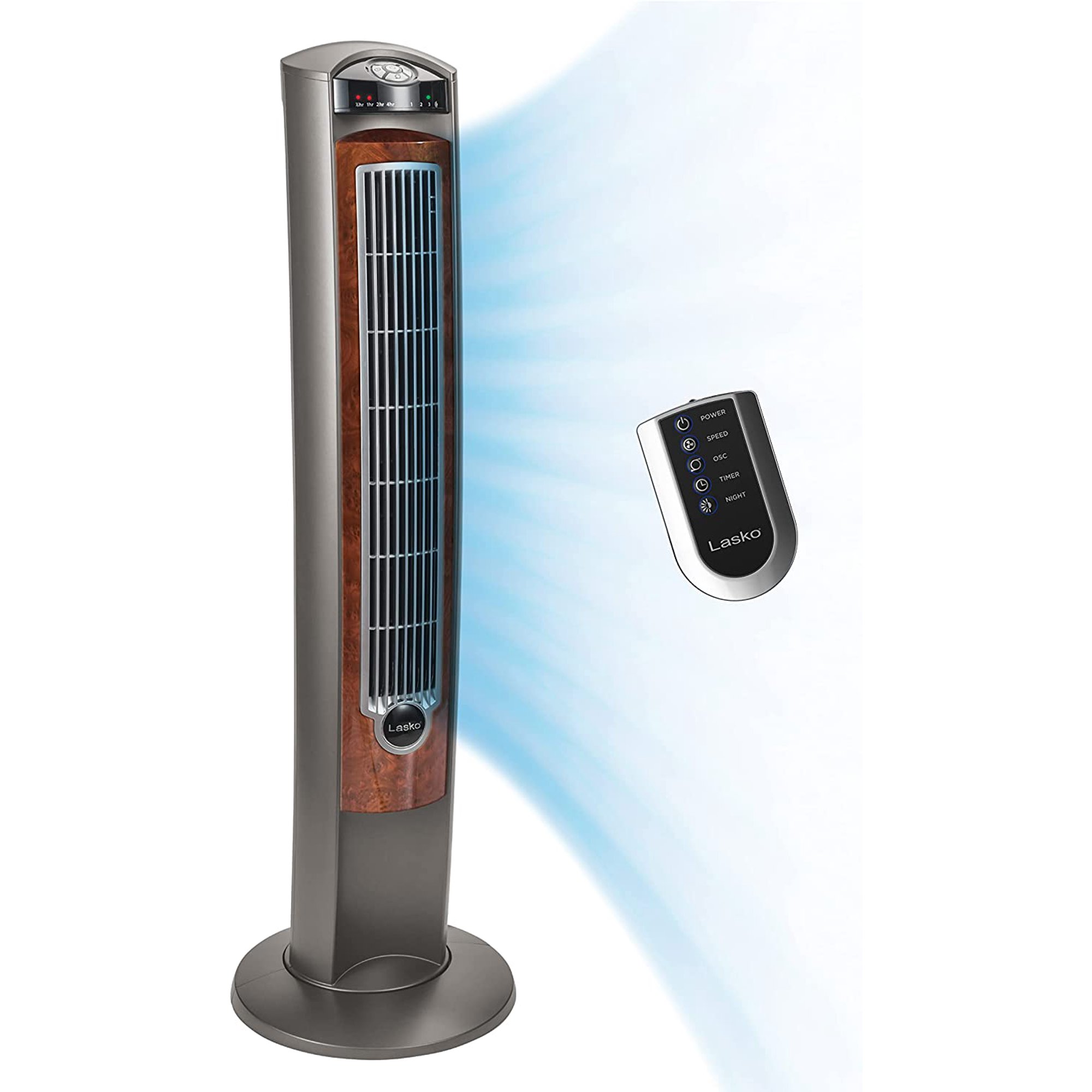 Lasko Portable Electric 42.5 Oscillating Tower Fan with Nighttime Setting,  Timer and Remote Control for Indoor, Bedroom and Home Office Use,  Silverwood T42954 - Walmart.com