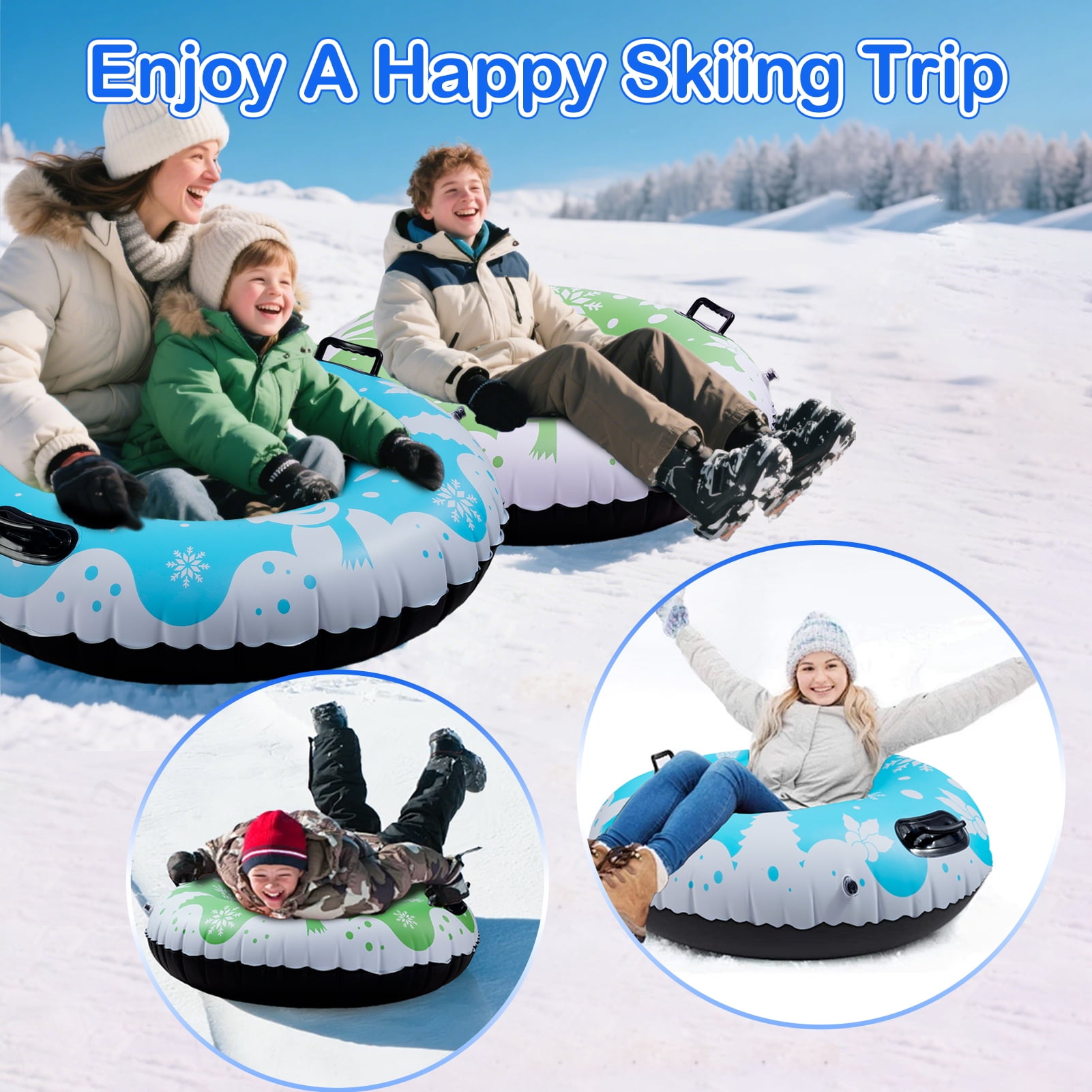 scurora 2 Pack Snow Tube, 36" Cold-Resistant Inflatable Snow Sled, Thickened Heavy Duty Sleds for Winter with Handles, Winter Toys for Outdoor Sledding Snow Tube Sports