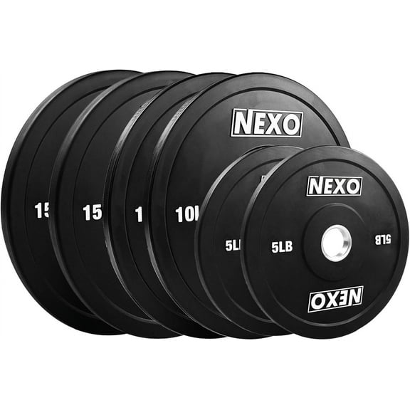 NEXO 60LB Rubber Bumper Plate Set - 2 Inch Premium Matte Black Cross Training Weight Plates