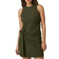 thumbnail image 1 of Vestido corto de manga corta con nudo en la cintura para mujer - Mezcla de lino ligera, corte ajustado para el verano, atuendo informal versátil, tallas S-XL, 1 of 5