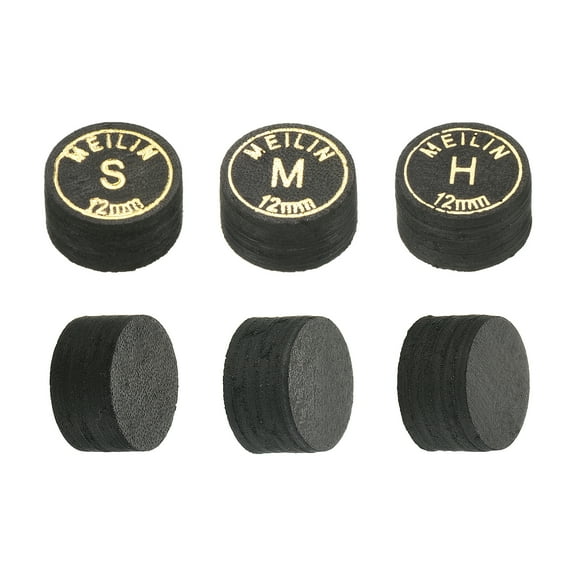 Uxcell 12mm H/M/S Glue on Laminated Pool Billiard Stick Cue Tips Kit 6 in 1, Black