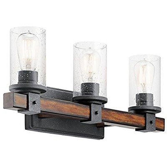 kichler lighting 3 light barrington distressed black and wood bathroom vanity light