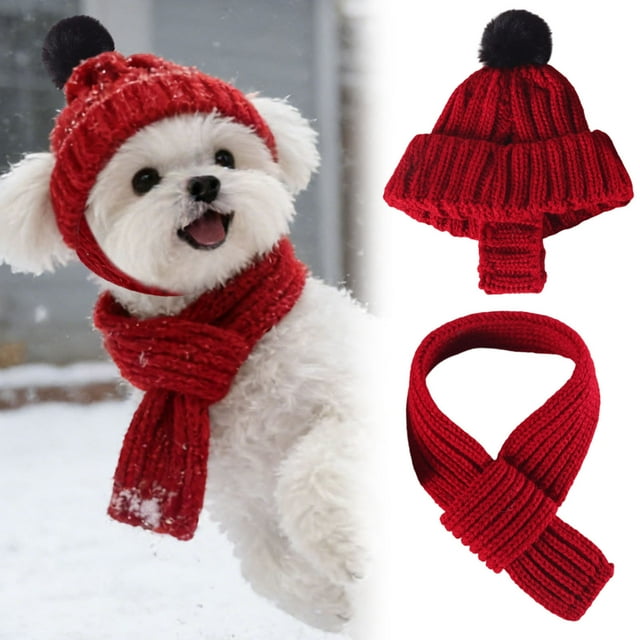 Cozy Winter Pet Hat and Scarf Set Warm Knitted Ear Cover Accessory for Small Dogs and Cats Daily Cold Weather Wear