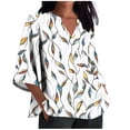 thumbnail image 2 of Xuyuer Women's 3/4 Length Sleeve Tops V Neck Casual Vacation Loose Fit S-5XL Ruffle Cuffs Shirts Dressy Flowy Tunic Tops Hawaiian Shirts Summer Floral Printed Shirt Casual Soft Tunic Tops, 2 of 5