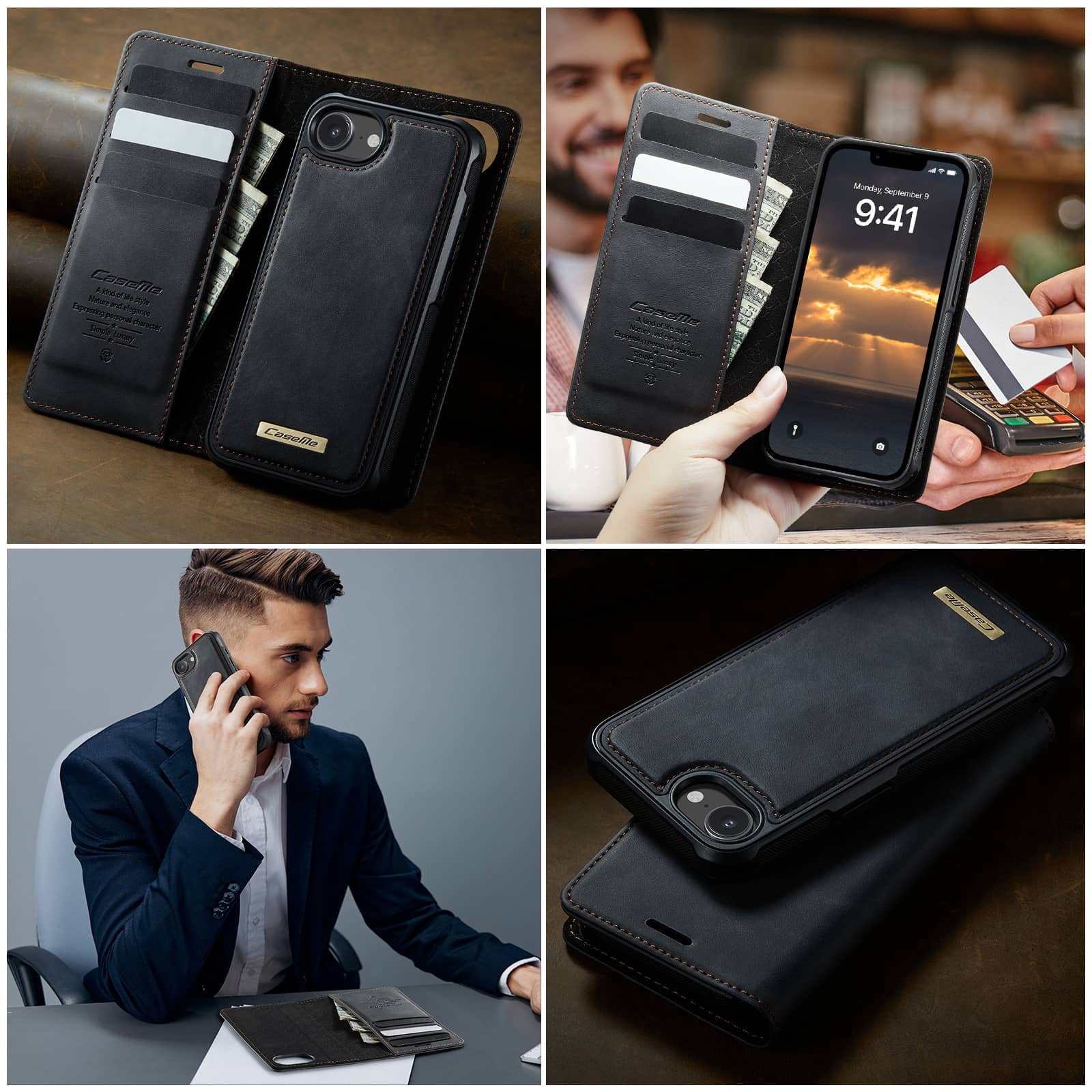 Magnetic 2 in 1 Magsafe Detachable Wallet Case for iPhone 16e with Card Holder Women Men, Retro PU Leather【RFID Blocking】Kickstand Shockproof Cover