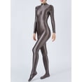 thumbnail image 2 of Eandarui Women's Shiny Oil Glossy Body Stocking Yoga One Piece Stretchy Back Zipper Full Jumpsuit Grey Brown M, 2 of 4