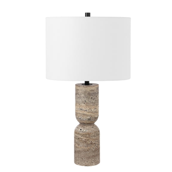 SAFAVIEH Nara 25" Mid-Century Travertine Grey Table Lamp with White Shade