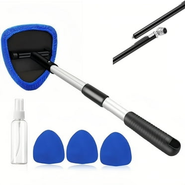 Dinfu 2-in-1 Car Wash Brush & Windshield Cleaner, Extendable Handle with 4 Microfiber Pads & Tire Gauge, Fits SUV/Truck/Sedan