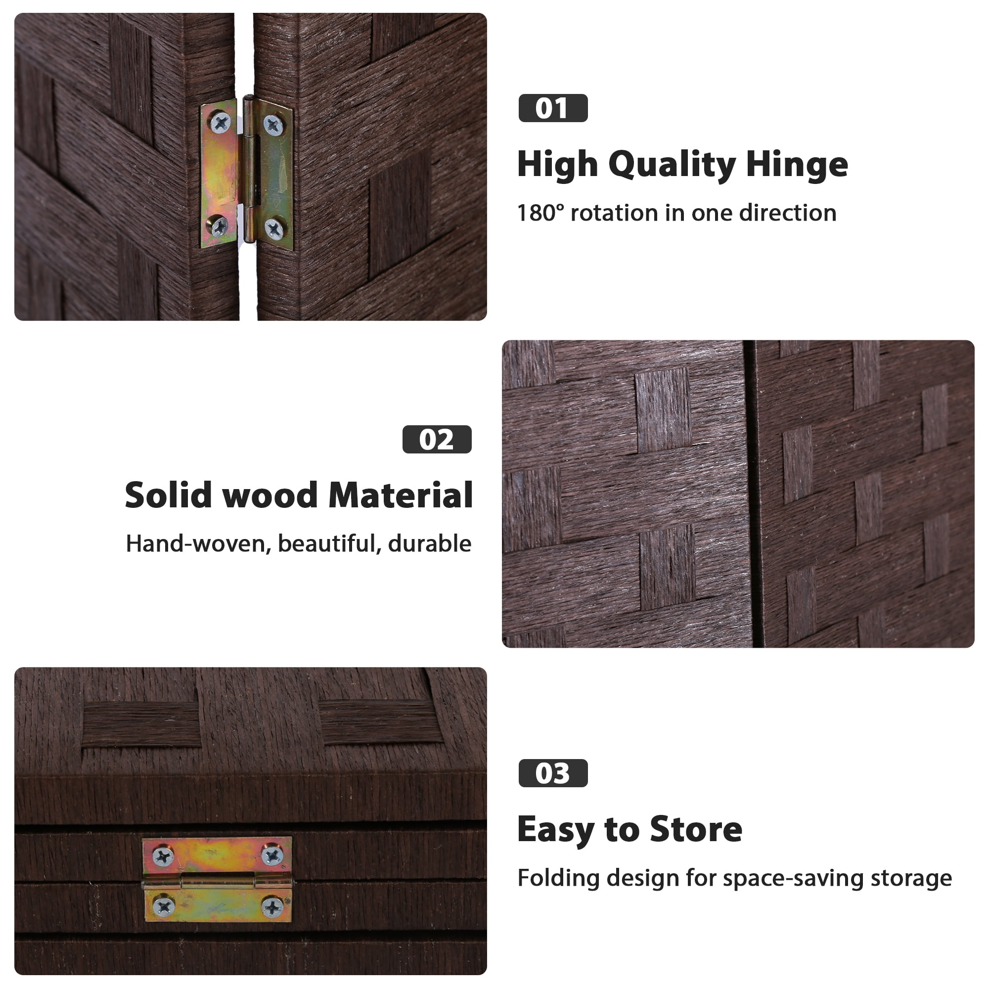 CL.HPAHKL 4 Panels Room Divider and Folding Privacy Screen, 6 ft Tall Wood Mesh Hand-Woven Design Wall Divider, Partition Room Dividers for Home Office Restaurant Bedroom