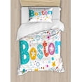 thumbnail image 1 of Boston Twin Size Duvet Cover Set, Doodle Hand Drawn Icons of Stars Hearts Droplets Diamonds Puffy Clouds and Flowers, Decorative 2 Piece Bedding Set with 1 Pillow Sham, Multicolor, by Ambesonne, 1 of 3
