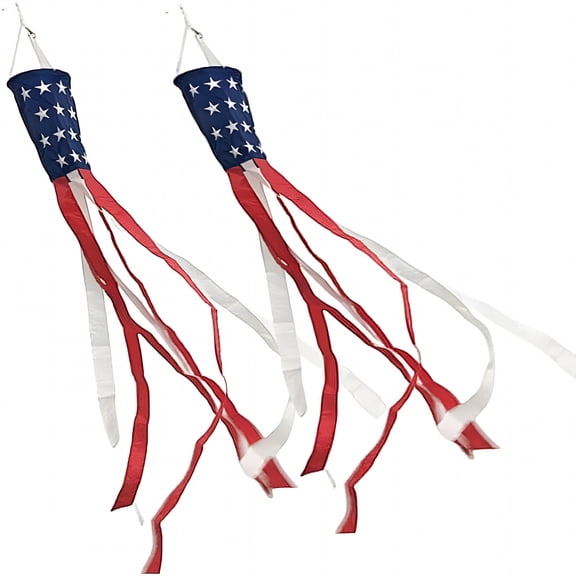 LAMIRO 59 inch (Set of 2) American Flag Windsock Heavy Duty Outside,4th of July Decorations,Patriotic Decorations with Red White and Blue and Embroidered Stars,Great for Independence Day
