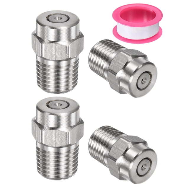 Uxcell 4 Paquete de Consejos de Limpieza de Superficie - Boquillas de Lavadora a Presión Masculinas de 0 Grados 1/4" NPT, Acero Inoxidable con Cinta de Sellado (Orificio de 0.977 mm)
