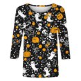thumbnail image 4 of Miqool Womens Halloween T-Shirts 3/4 Sleeve Tops Loose Fit Round Neck Casual Tunic Blouse Fall Winter Holiday Graphic Tees,S-5XL, 4 of 5