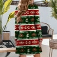 thumbnail image 4 of Women's Christmas Printed Dress Loose Fit V-Neck Casual Long Sleeve Holiday Party Dress, Flowy A-Line Vintage Style with Festive Pattern,Beige,Size L, 4 of 5