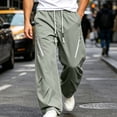 thumbnail image 2 of Mens Wide Leg Baggy Hiking Pants, Elastic Drawstring Waist Ruched Loose Fit Long Trousers Side Zipper Pockets Lightweight Outdoor Walking Fishing Casual Pants Size 4XL Army Green, 2 of 9