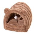 thumbnail image 3 of Cama cueva para mascotas, tienda de campaña para gatos, suministros acogedores para mascotas, refugio calmante para dormir, nido de Gato semicerrado Marrón L, 3 of 8