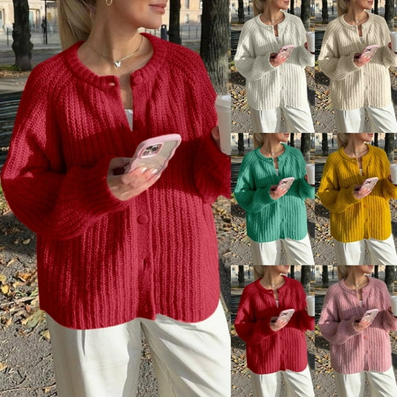 Gyexs Cardigan Sweater for Women Long Sleeve Button Y2K Knit Sweater Fall Casual Open Front Outwear (Beige, Size L)