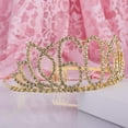 thumbnail image 2 of Tiara de cumpleaños con corona con peine para el pelo, diamantes de imitación de cristal, regalo de cumpleaños, años para mujeres (dorado), 2 of 3