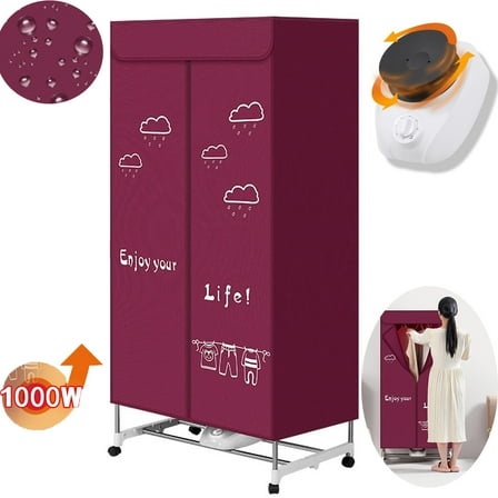 OhhGo Electric Clothes Dryer, 1000W Portable Clothes Dryer Machine with Timer, Double Layer Stackable Laundry Drying Wardrobe Large Capacity Fast-Drying Machine for Skirts, Clothing and Shoe
