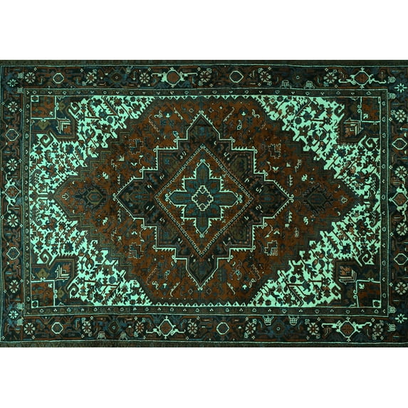 Ahgly Company Machine Washable Indoor Rectangle Persian Turquoise Blue Traditional Area Rugs, 8' x 12'