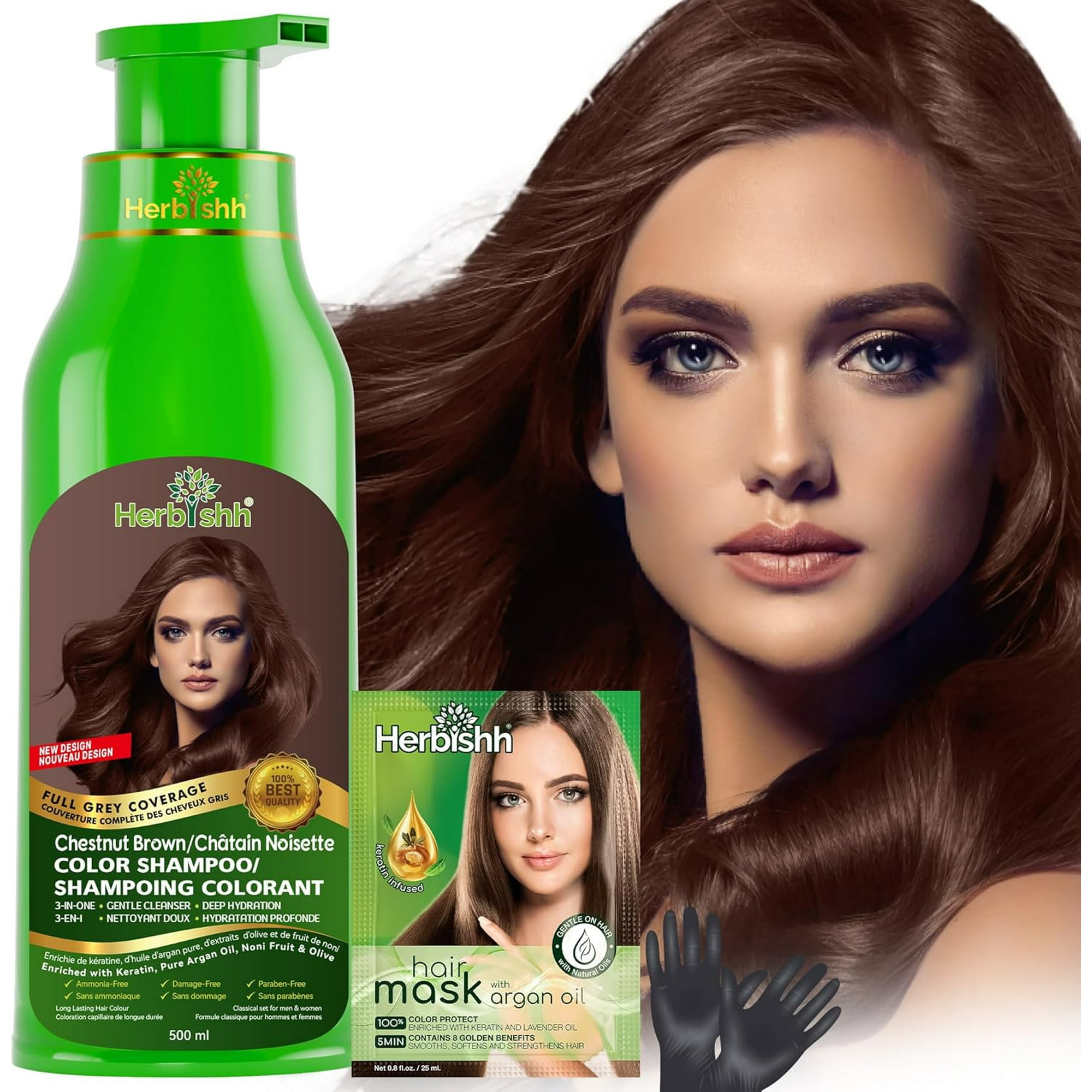 Herbishh Chestnut Brown Hair Color Shampoo for Gray Hair, Hair Dye