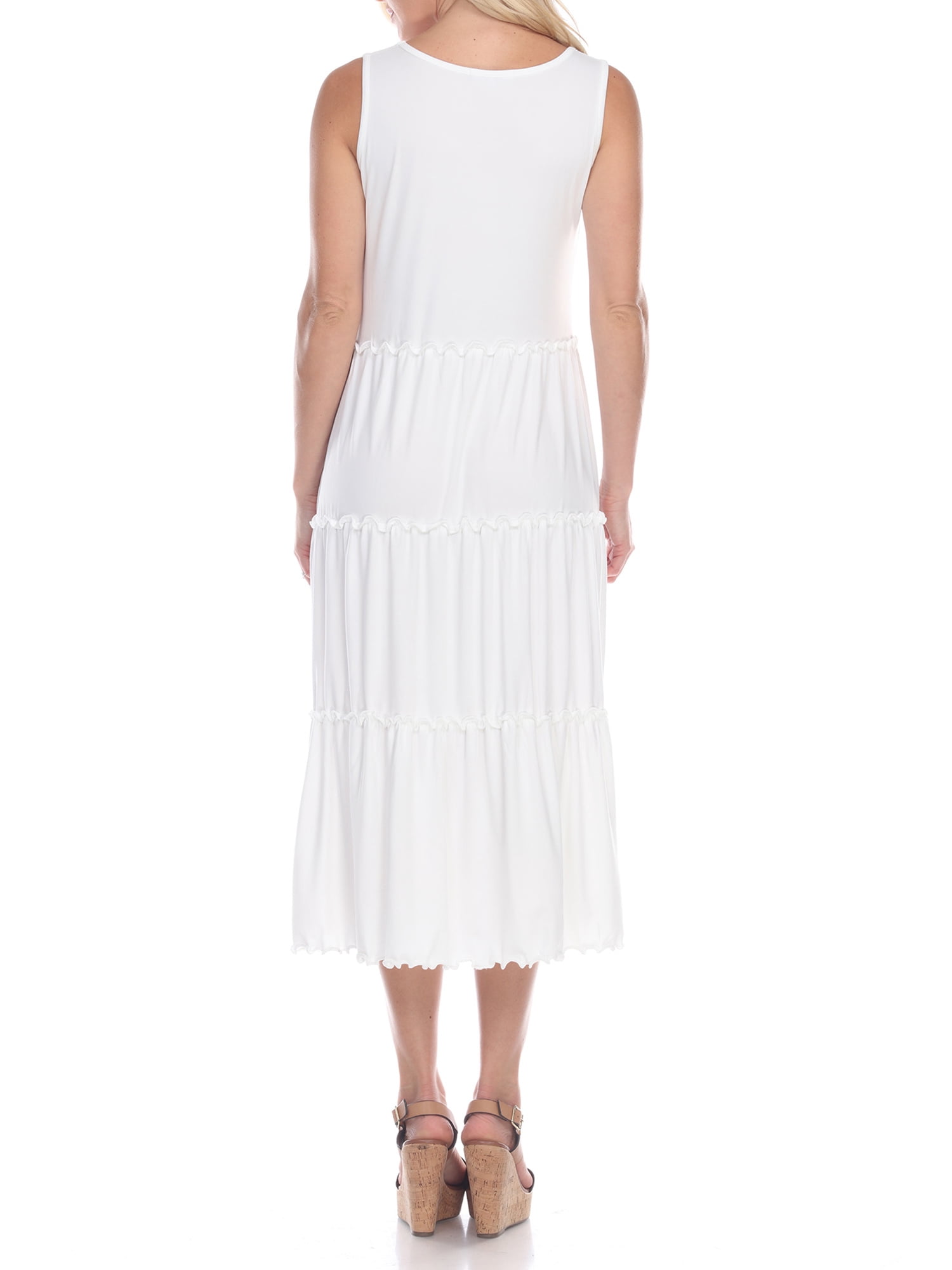 White Mark Women's Maternity Scoop Neck Teired Midi Dress