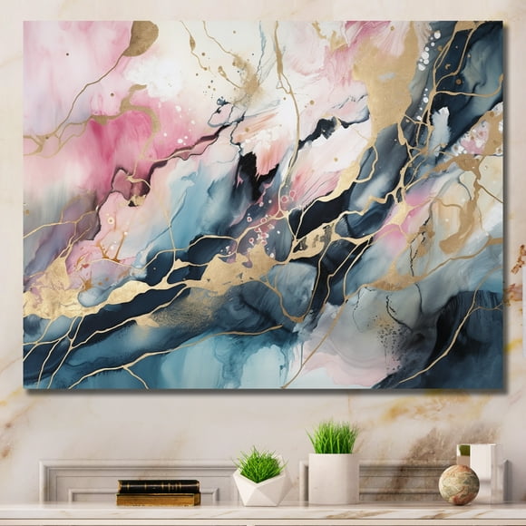 Designart Pink Modern Canvas wall art, Marble wall decor, Cerulean Geode Depths I , Abstract Marble Wall art decor, 32x24 inches