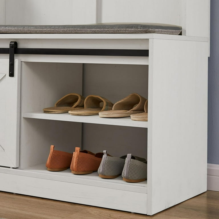 Shoe Cubby Wide Hall Tree With Bench and Coat Hooks Column Coat Rack with Storage Shoe Cabinet Multiple Functions Coat Rack with Hooks and Cabinets