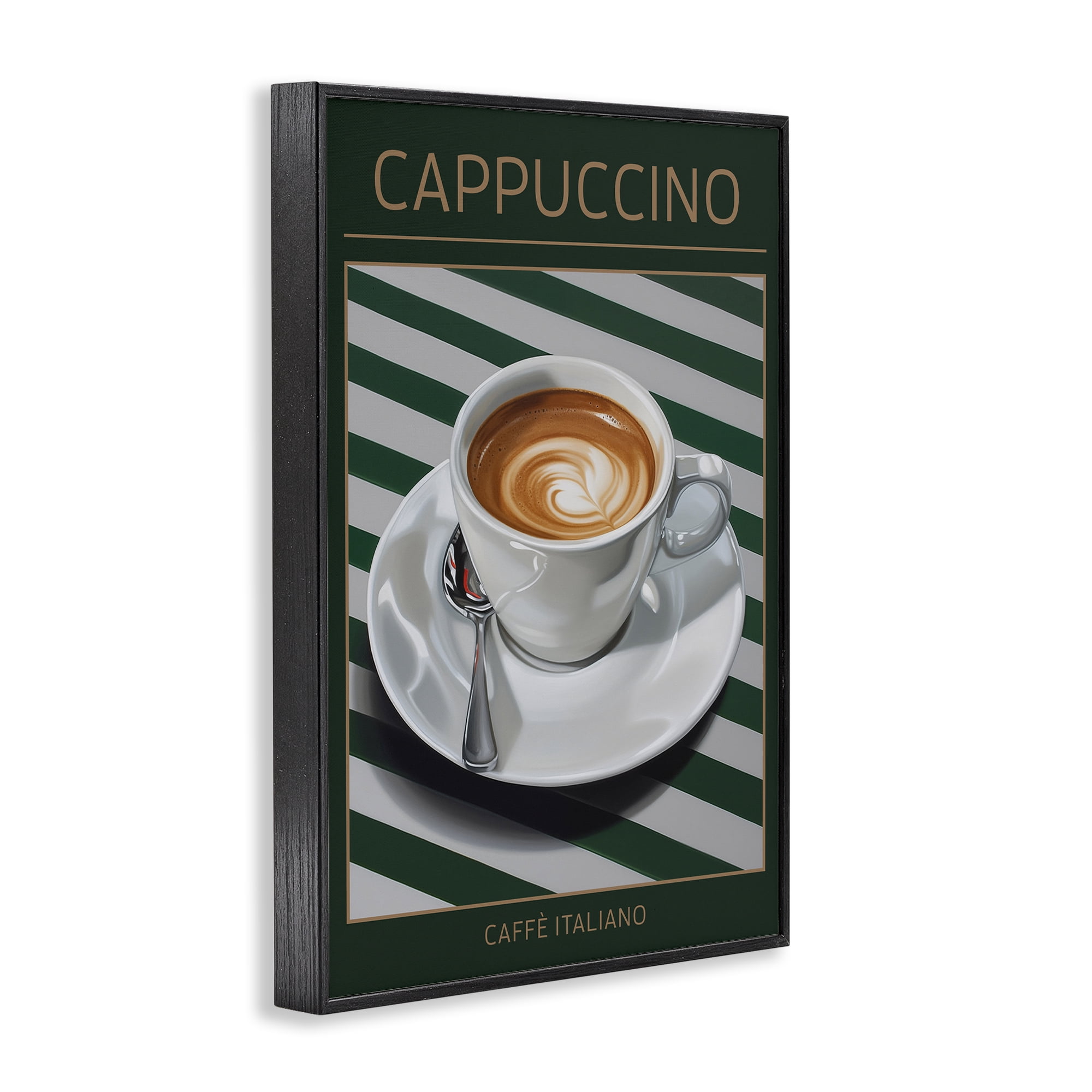 Stupell Industries Cappuccino Coffee over Stripes Black Framed Giclee Art, design by Andreas Magnusson