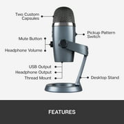 Blue Yeti Nano Professional Condenser USB Microphone with Multiple Pickup Patterns & No-Latency Monitoring for Recording and Streaming on PC & Mac - Shadow Gray