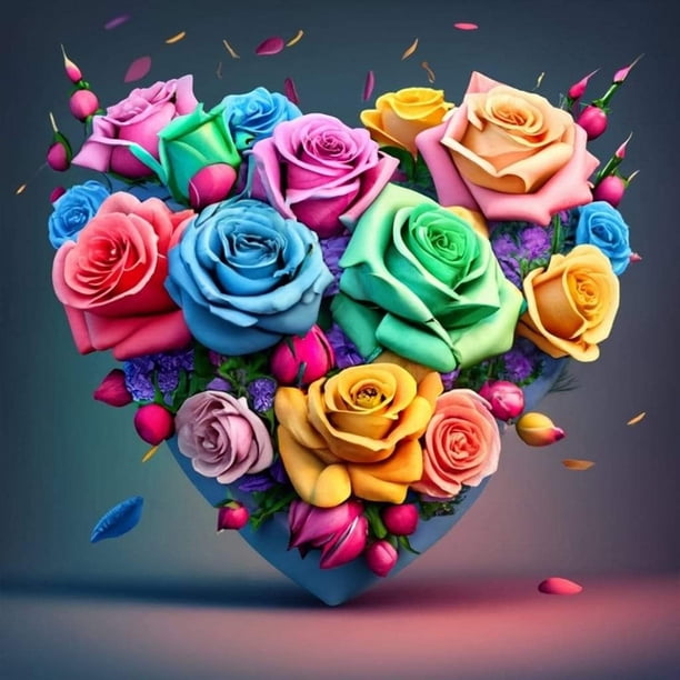 Lleno Diamantes Coloridas Rosas Amor Series Flores Y Plantas Diamantes Redondos Pinturas Diamantes Resina 30*30CM JShteea