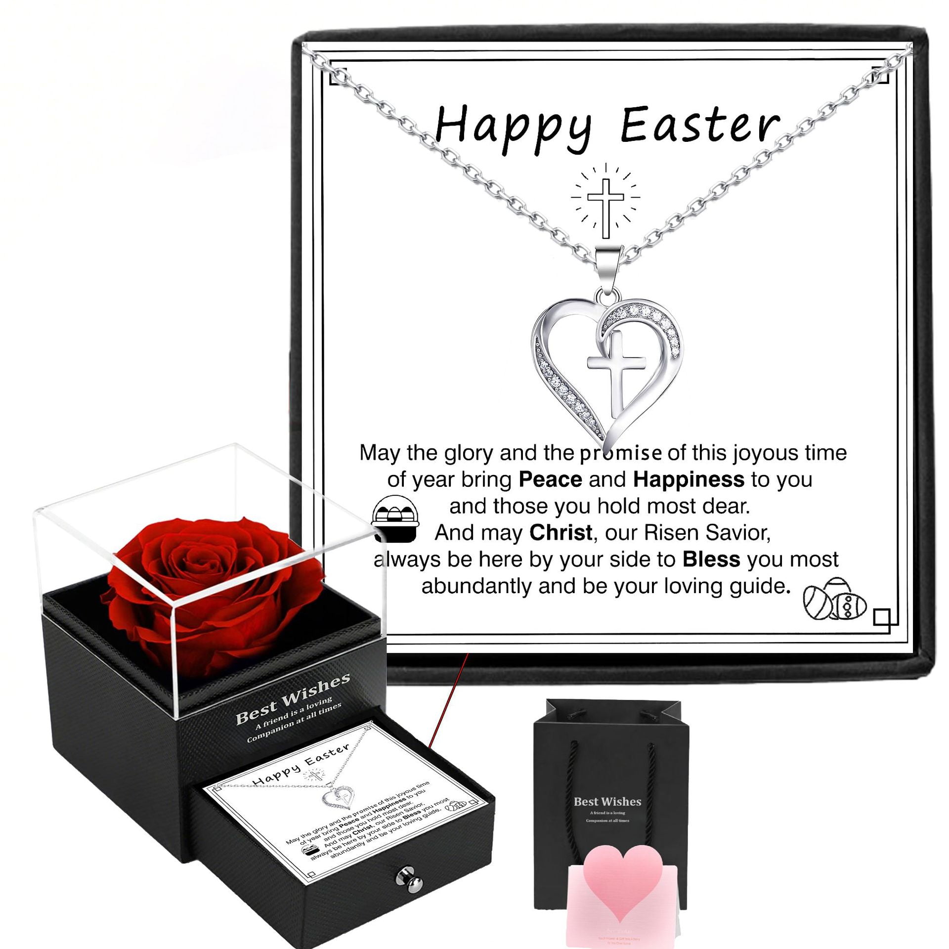 NICKSUN Heart Cross Necklace for Women Baptism Confirmation Easter Gifts