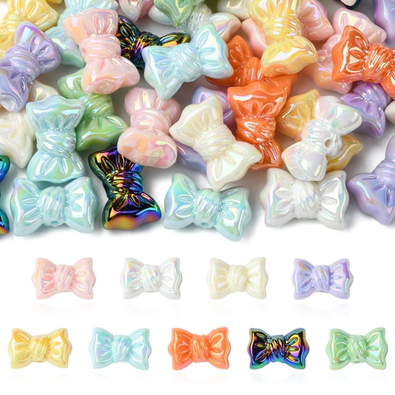 DanLingJewelry 45Pcs 9 Colors UV Plating Acrylic Bow Tie Craft Beads Iridescent Acrylic Bowknot Beads for Bracelets Necklaces Jewelry Making