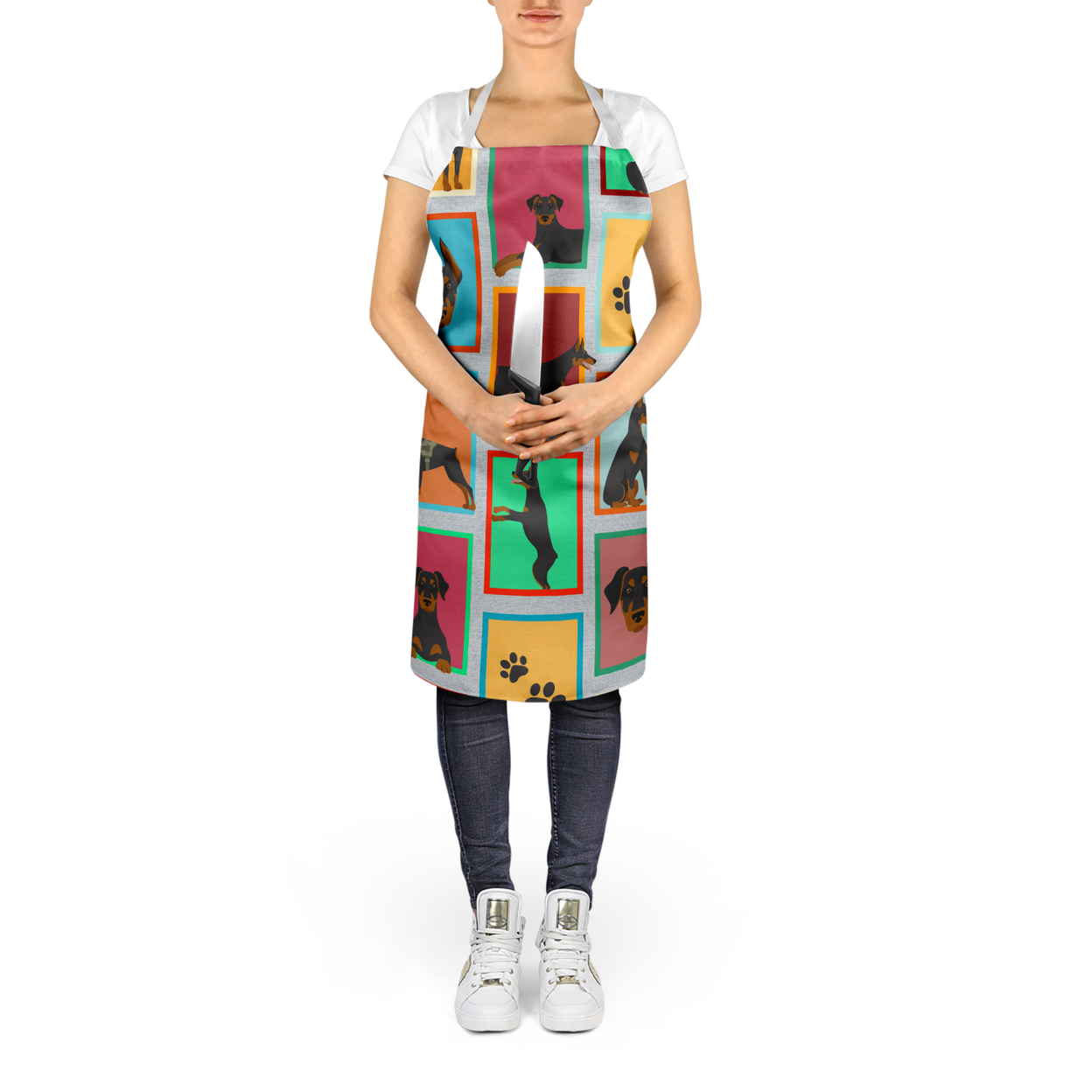 Lots of Doberman Pinscher Apron 27 in x 30 in
