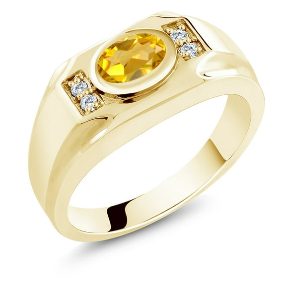 Gem Stone King Men's 18K Yellow Gold Plated Silver Yellow Citrine and White Moissanite Ring (1.45 Cttw, Gemstone November Birthstone, Oval 8X6MM,, Size 10)