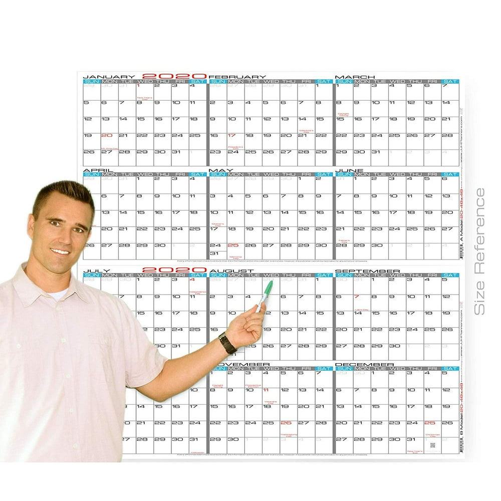 JJH Planners Laminated 48" x 48" Jumbo 2020 Erasable Wall Calendar