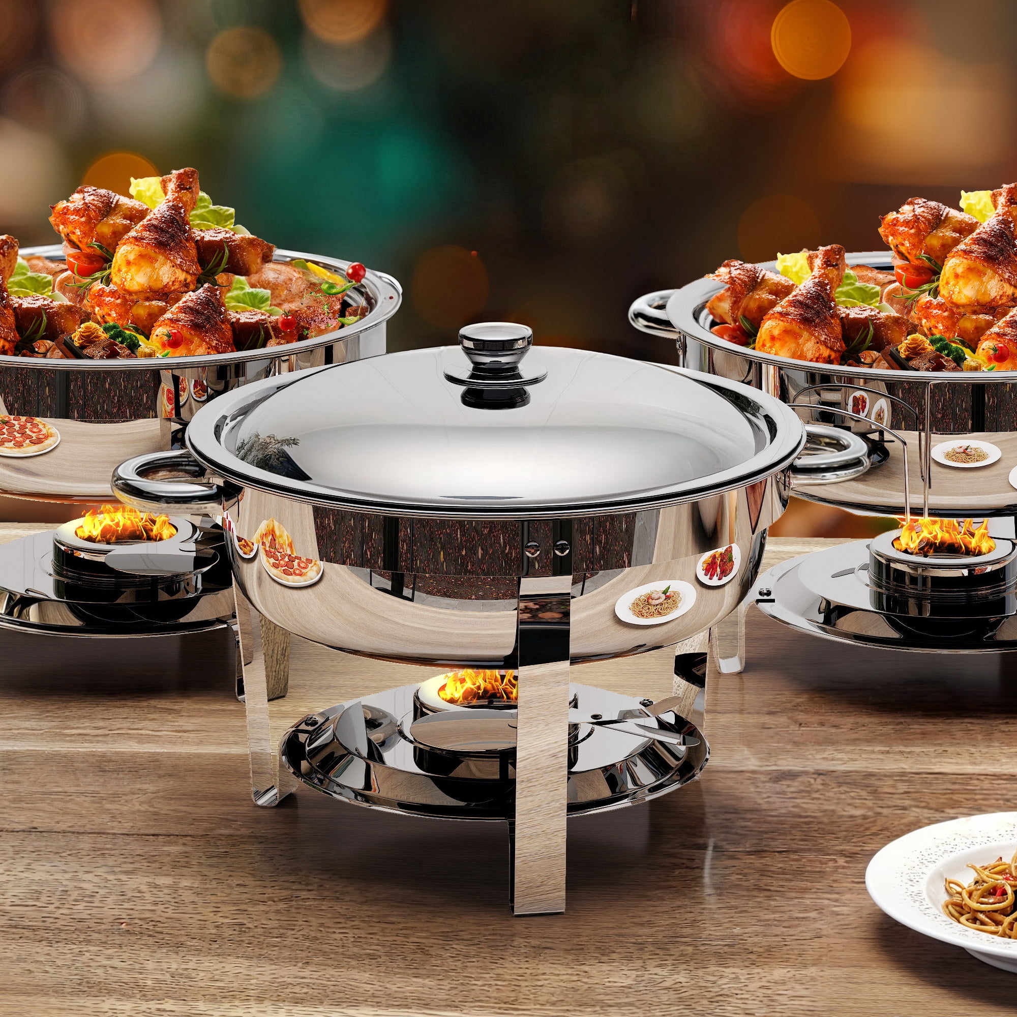 Uforic 5QT Chafing Dish Buffet Set, Round Stainless Steel Chafers and Buffet Warmers Sets with Food Pan, Fuel and Lid Holder, 1 pack