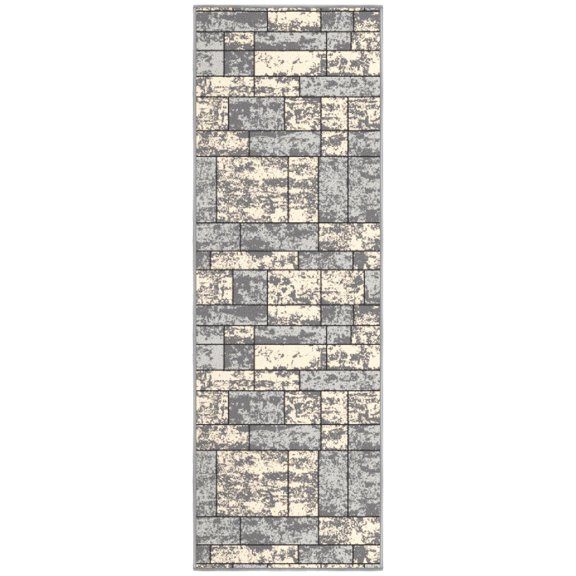 Ottomanson Non-Slip Hallway Runner Rug 20" x 59" Perfect for High Traffic Areas, Gray Boxes