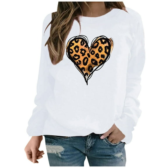 Women's Valentine's Day Sweatshirts Fashion Print Sweat Shirt Round Neck Long Sleeve Blouses Pullover Casual Shirts Top