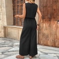 thumbnail image 5 of Linen Tank Jumpsuits for Women Dressy Casual Sleeveless Wide Leg Rompers Work V Neck One Piece Jumpsuit Black, M, 5 of 7