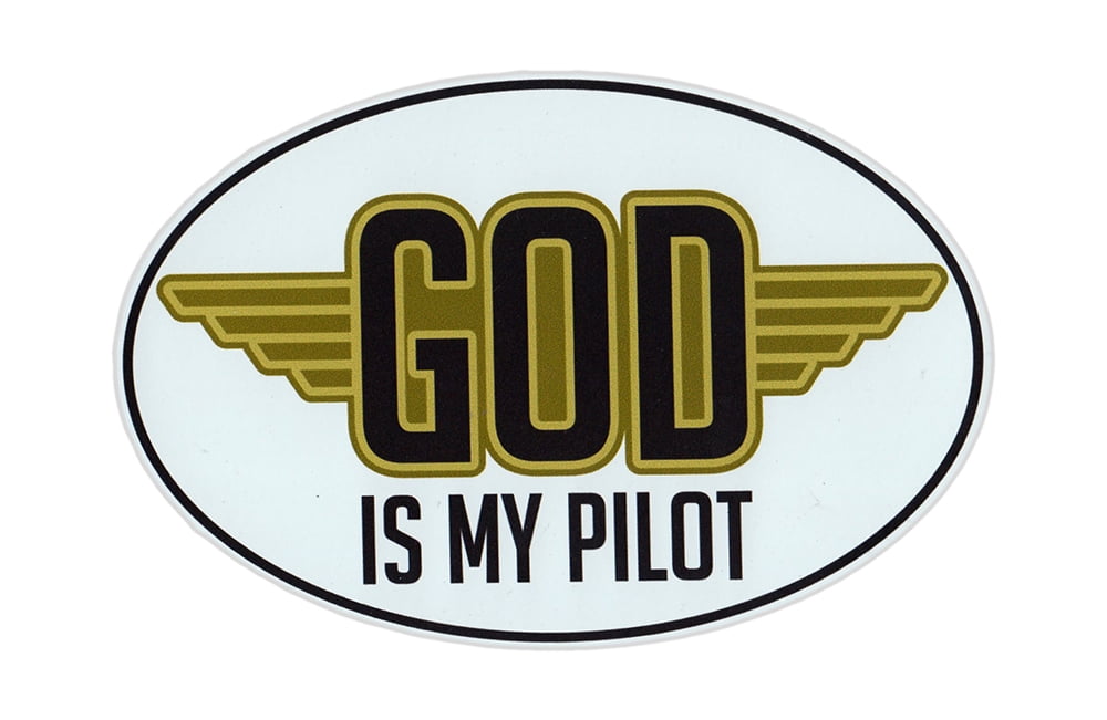 Bumper Sticker God Is My Pilot (Gold Wings) Oval Shaped